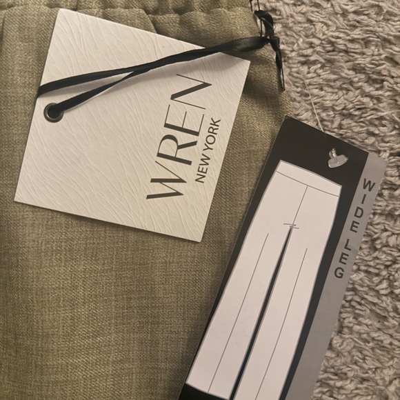 WREN Olive Green Wide-Leg Pants with Embroidered Hem - Picture 4 of 5